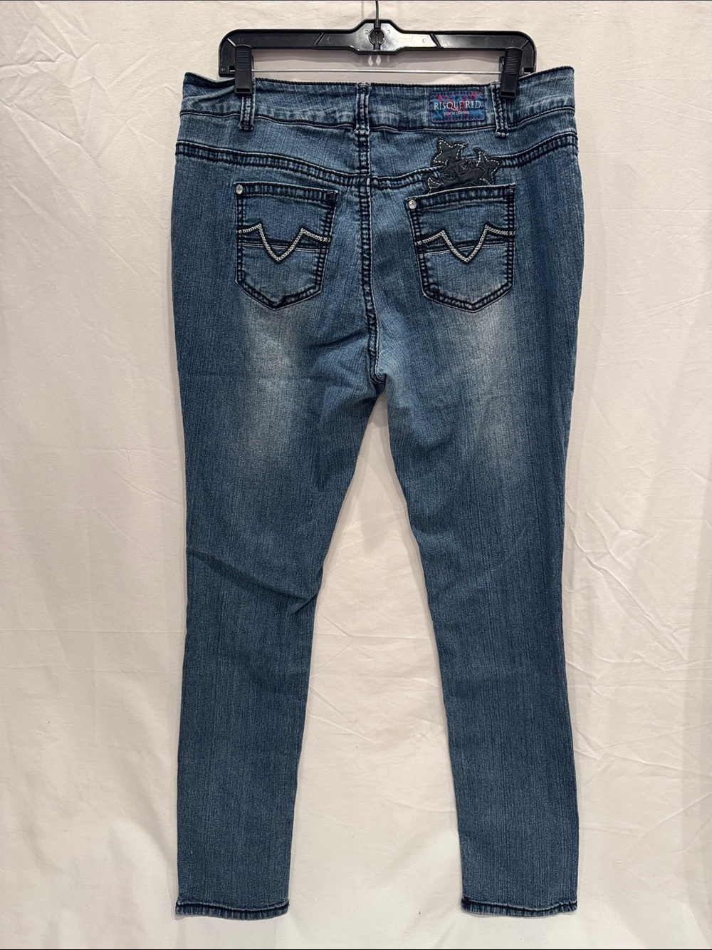 Risqué Red Y2K 2000s Denim Skinny Jeans 18 Rhinestones Embroidered Details